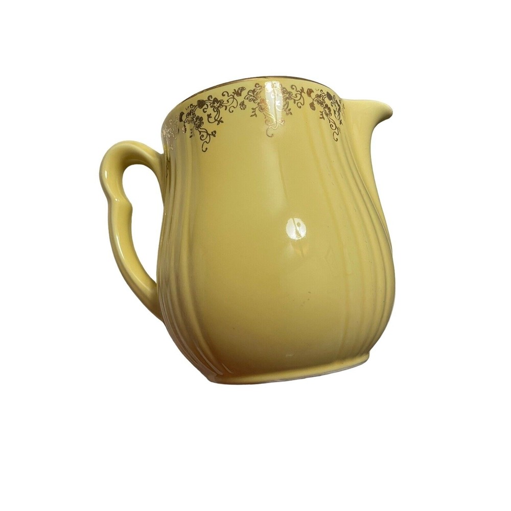 VTG HALL superior quality yellow pitcher with gold floral trim